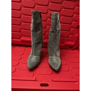 Logan Women Silver Glitter Pointed Toe Stiletto Heel Mid Calf Boots Size 9M